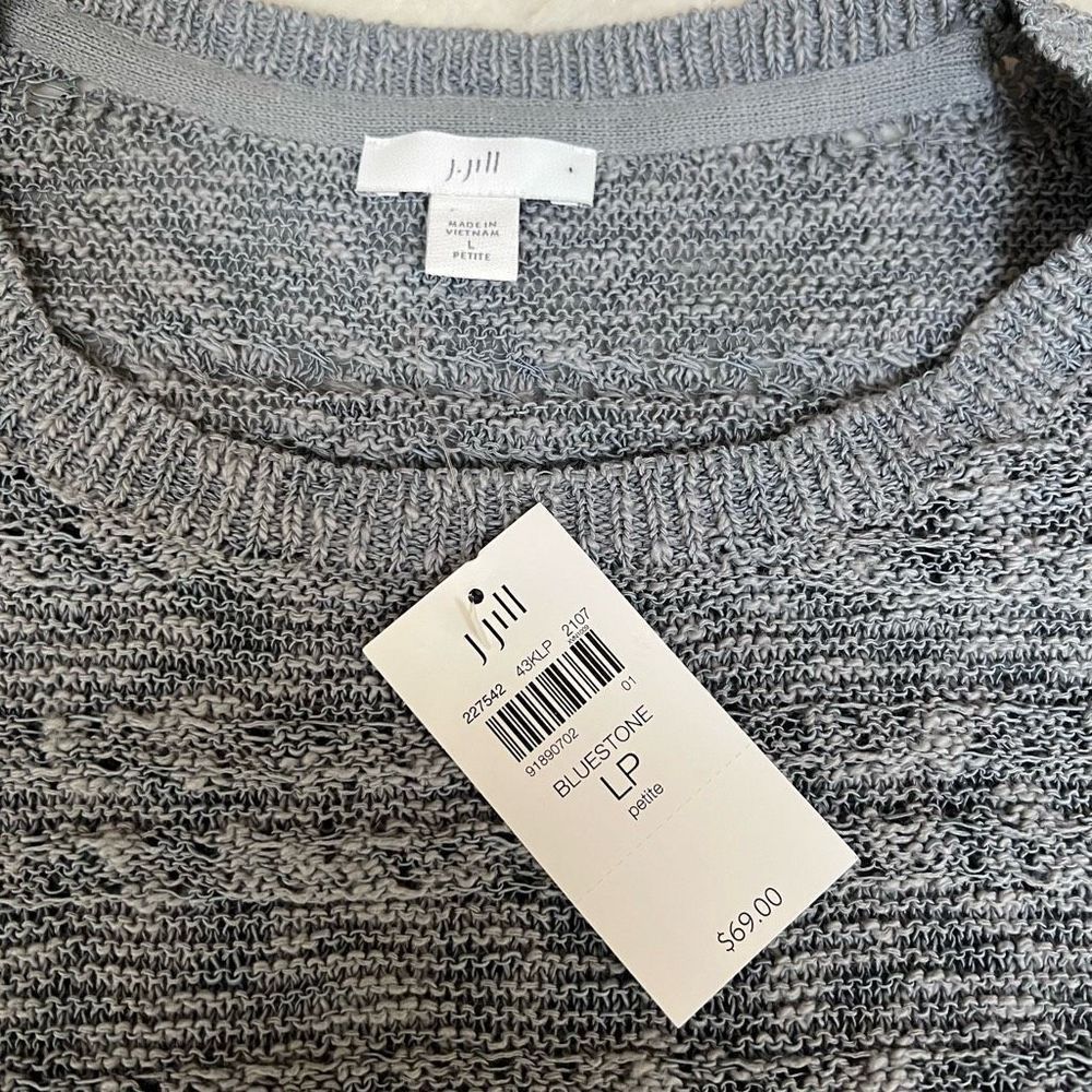 J. Jill Open Knit Sweater Cotton Blend Sz LP Blue/grey NWT - Picture 4 of 7
